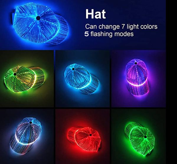 L'ultimo cappello da festa con berretto da baseball parasole da golf da viaggio per sport all'aria aperta in bianco e nero a emissione di luce in fibra ottica LED, supporta il logo personalizzato