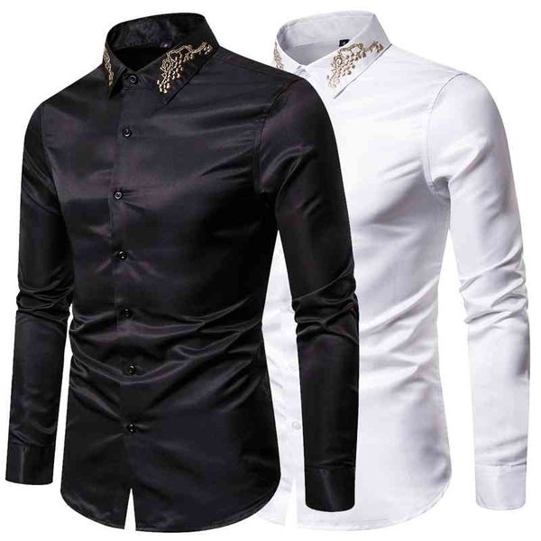 

2020 new palace style fashion menswear men's european neckline embroidery long sleeve shirt menswear, White;black