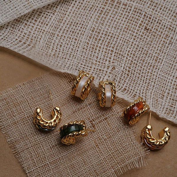 

hoop & huggie 2021 korean vintage acrylic metal earrings for women elegant circle boucle d'oreille oorbellen sweet jewelry, Golden;silver