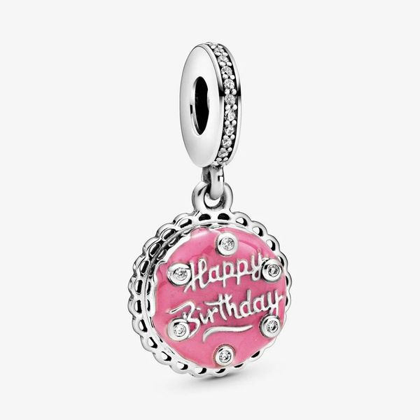 Neuankömmling, 100 % 925er Sterlingsilber, rosa Geburtstagstorte, baumelnder Charm, passend für original europäische Charm-Armbänder, Modeschmuck-Accessoires