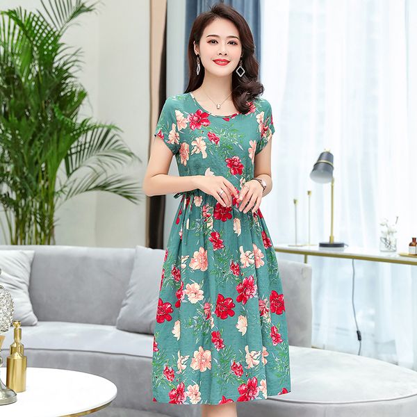 

print women summer dresses vintage plus size causal o-neck short sleeve floral vestido 5xl elegant dress 210309, Black;gray