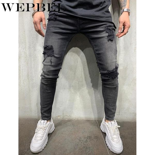 

mandylandy men's skinny holes jeans distressed ripped elastic denim pant male casual slim fit biker jeans full length trouser, Blue
