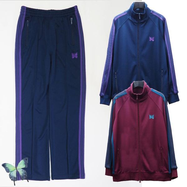 

men's jackets awge embroidery butterfly jacket men women striped needles suit, Black;brown