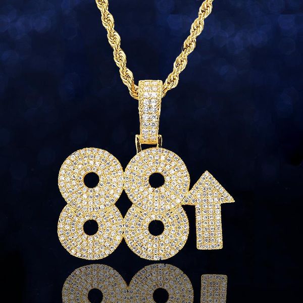

pendant necklaces high-quality + cubic zircon stone 88 hip hop zirconia jewelry digital men fairy necklace chains, Silver