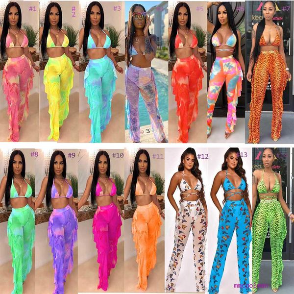 

women designer clothes 2021 womens two piece pants digital printed swimsuit mesh including underwear, White