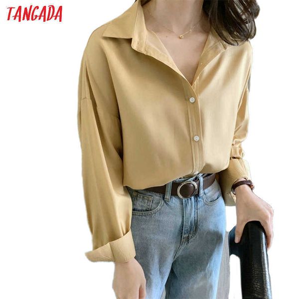 

tangada women yellow shirts long sleeve solid elegant female oversized blouses atc19 210609, White