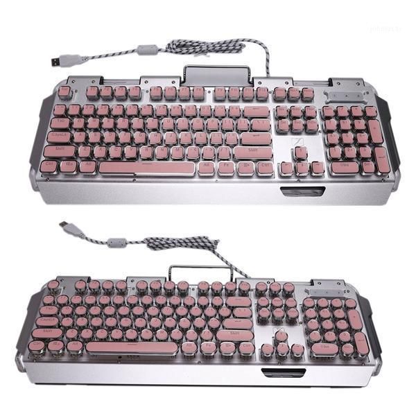 

retro round typewriter light transmission keycap wired mechanical gaming keyboard multiple effects1