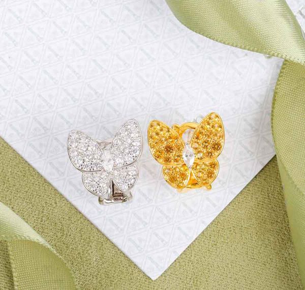 S925 Серебряное Высочайшее качество Бабочка Форма с бриллиантами в желтом зеленом и прозрачном цвете для женщин Свадебные ювелирные изделия Подарок Бесплатная доставка