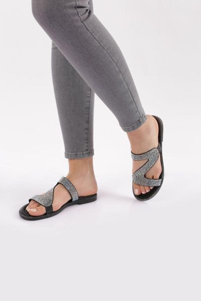 

slippers women's silver gemstone flip flops, Black