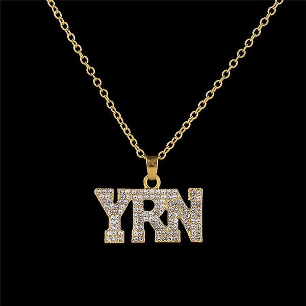 

pendant necklaces pinksee fashion personality female full rhinestone letter yrn necklace women men hip hop jewelry gifts, Silver