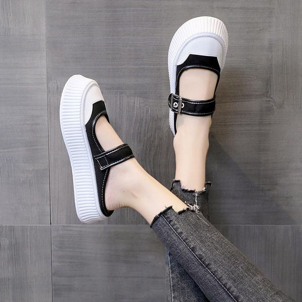 

slippers casual flat shoes female platform slipers women cover toe med slides luxury summer 2021 fabric basic rubber canvas, Black