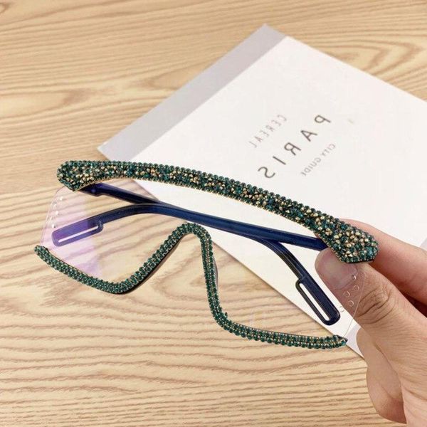 

rhinestone sunglass glitter diamond oversized sunglasses women fashion brand designer one piece sun glasses vintage summer uv400 unisex, Black