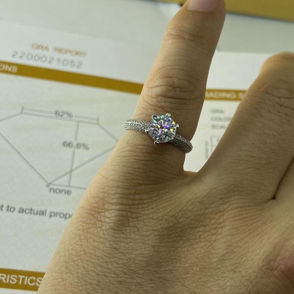 

cluster rings classic s925 sterling silver zircon with moissanite diamond ring 1ct lab stone jewelry simple style anniversary, Golden;silver