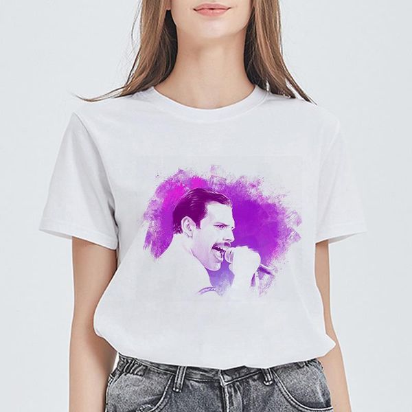 

graphic tees for women summer short sleeve freddie mercury printed queen singer streetwear cool white cotton women