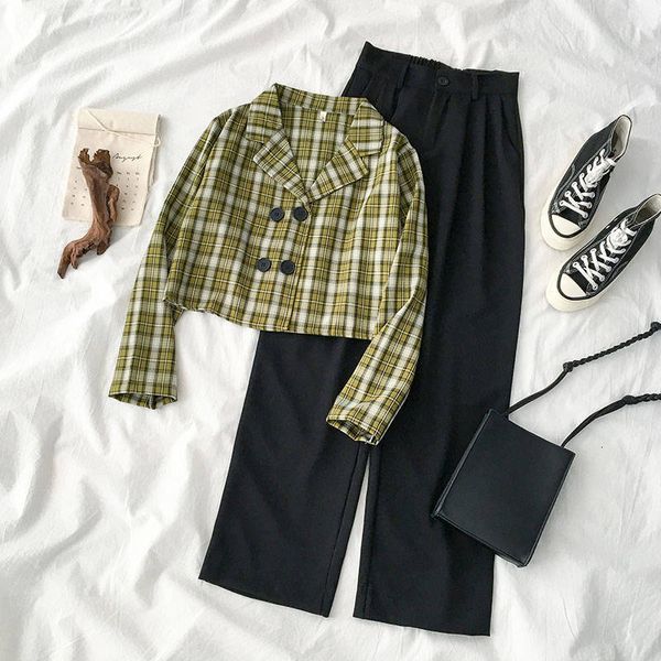

2021 autumn new female suit] version of fashion student lets chess suit + wide legged pants two pieces zd4j, Gray