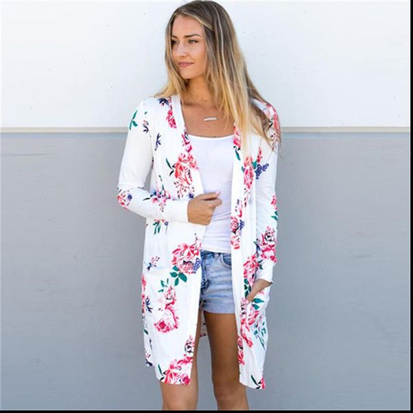 

floral print cardigan women vintage long sleeve thin coat autumn open stitch long cardigan mujer jumper, White;black