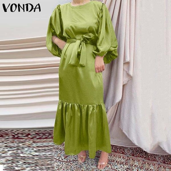 

casual dresses elegant office dress 2021 vonda women vintage puff sleeve ruffled party long maxi vestido summer beach sundress, Black;gray