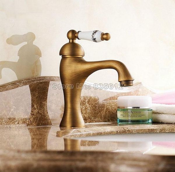 

bathroom sink faucets antique brass basin faucet / ceramic flower pattern handle single hole deck mounted vessel mixer tap wnf093