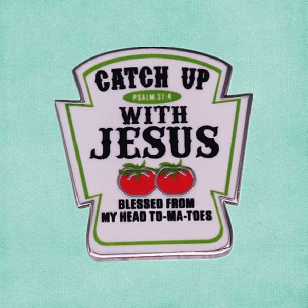

pins, brooches catch up with jesus ketchup enamel pin tomato novelty design christian funny gift brooch, Gray