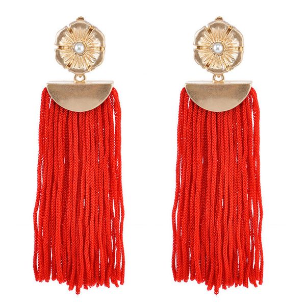 

trend versatile bohemian ethnic style long tassel earrings for women, Silver