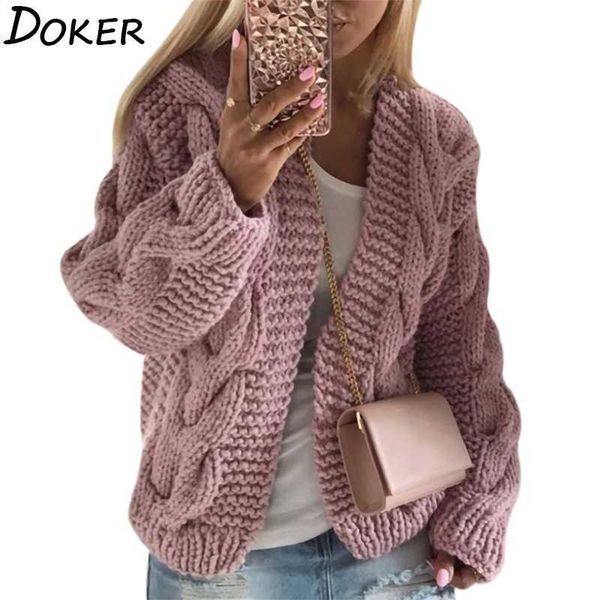 

autumn winter knitted cardigan women long sleeve plus size fashion loose warm sweaters female casual vintage cardigans coat 210603, White