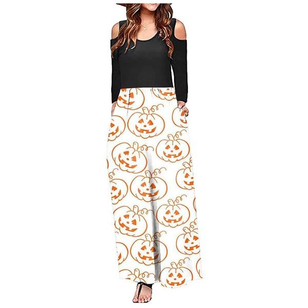 

casual dresses women maxi dress halloween long sleeve high waist loose autumn fall clothes for robe vestidos, Black;gray