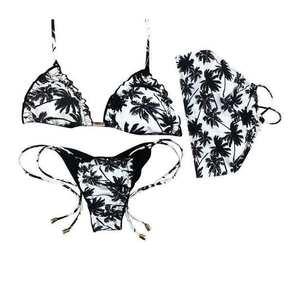 

women's swimwear women solid bikini set high waist leaf print bathsuit brazilian swimsuit bikinis 2021 mujer maillot de bain femme, White;black