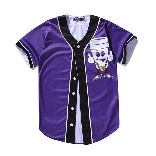 

men's casual shirts creative personality purple 3d cup printed short sleeve baseball suit, White;black