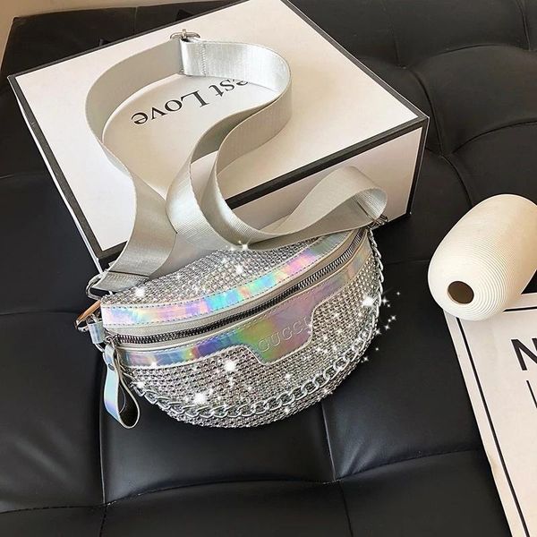 

evening bags diamond crossbody for women fanny waist bag casual zipper shiny chest phone pack lady shoulder small wallet bolsas