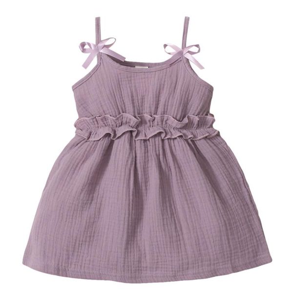 

clothing sets infant sleeveless dress, baby girls solid color u-shaped neck spaghetti strap ruffle on-piece with bowknot, White