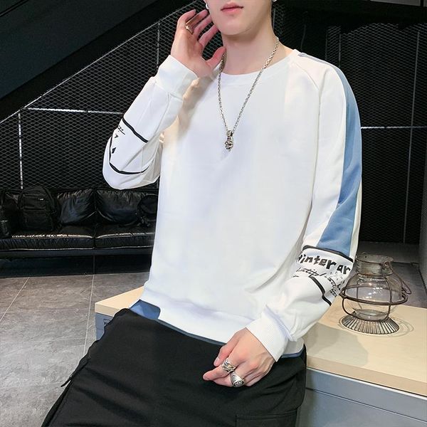 

men's hoodies & sweatshirts autumn men casual patchwork hit color sweatshirt fashion printing long sleeve pullover male o-neck loose, Black