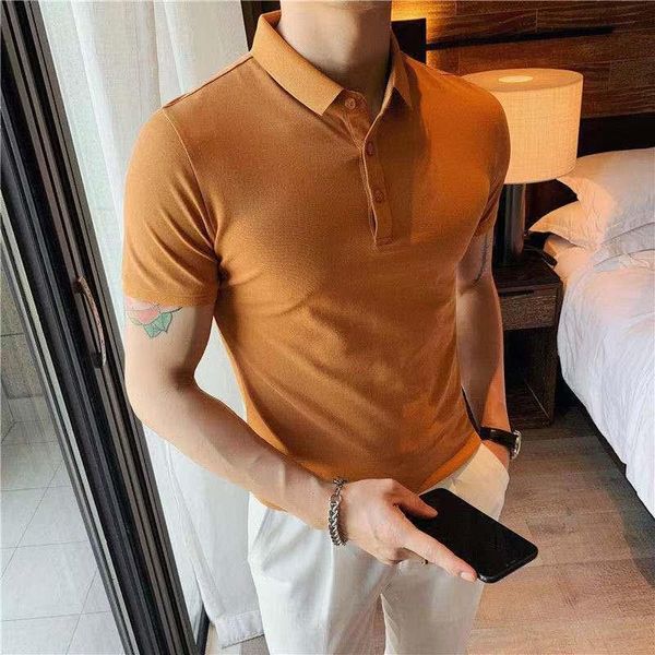 

men's polos 2021 korean summer casual lapel shirt trend all-match youth pure color embroidered short sleeve top, White;black