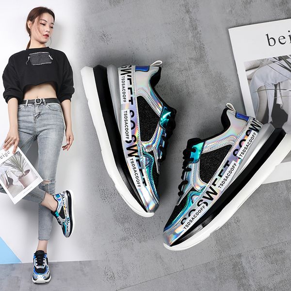 

casual shoes woman 2020 fashion glossy platform sneakers chunky vulcanize shoes female designer sneakers thick sole 36-41