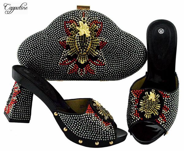 

dress shoes black high heel slip-on with evening bag set for party jzs-04, height 9cm