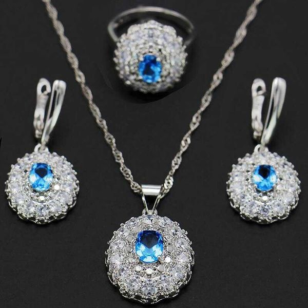 

earrings & necklace multicolor prachtige luxe golf bloem crystal 3 stuk set ringen ketting oorbellen vrouwen sparkling fine charm bruiloft s, Silver