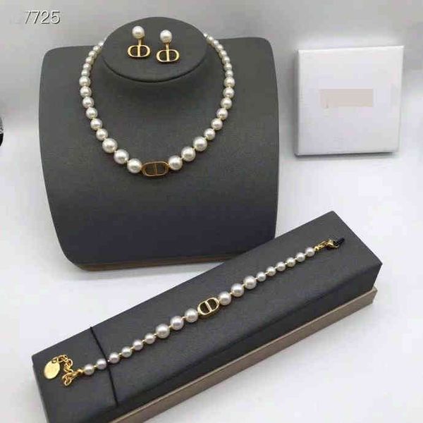 

70% off 2021 new letter pearl bracelet necklace women's net red light luxury small incense earrings women, Silver