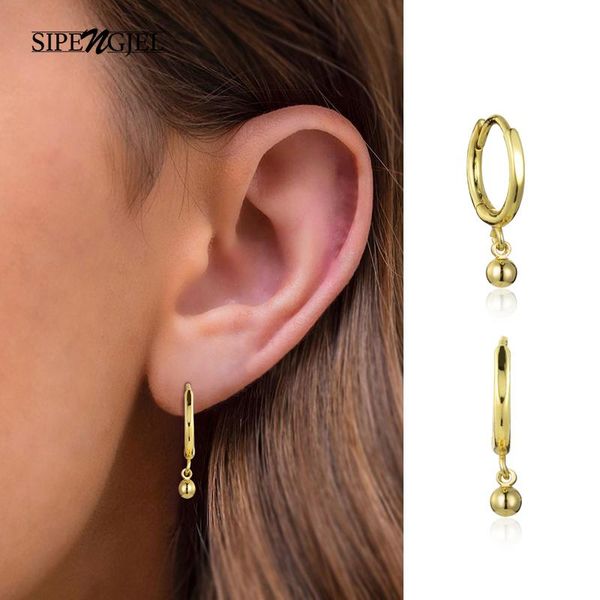

hoop & huggie sipengjel fashion stick bead earrings small round ball pendant for women party prevent allergy jewelry, Golden;silver