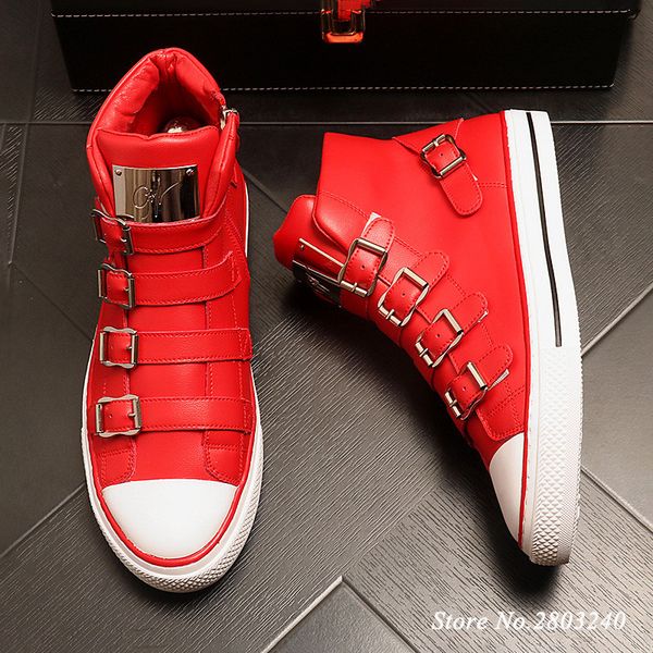 

2021 fashion men's white red metal plate buckle platform shoes designer hip-hop punk loafers walking sneakers zapatos hombre ankle boot, Black