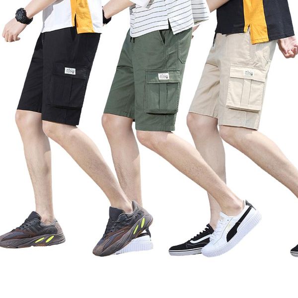

men casual shorts with pockets, male solid color/ camouflage printed pattern breeches, White;black
