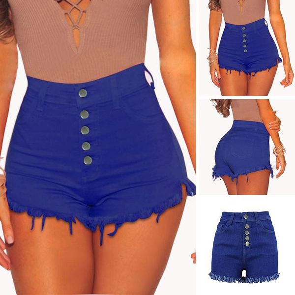 

women's jeans denim shorts ladies summer high waist slim fashion trousers, Blue