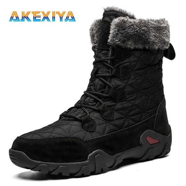 Stivali invernali da uomo scarpe in pelliccia calda da neve in pelle di qualità da esterno antiscivolo da uomo sneakers da trekking di marca