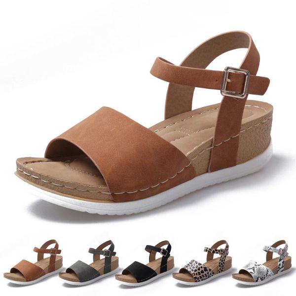 

slippers women's wedges shoes ladies soft sole strap buckle woman roman platform sandals for women zapatos de mujer, Black