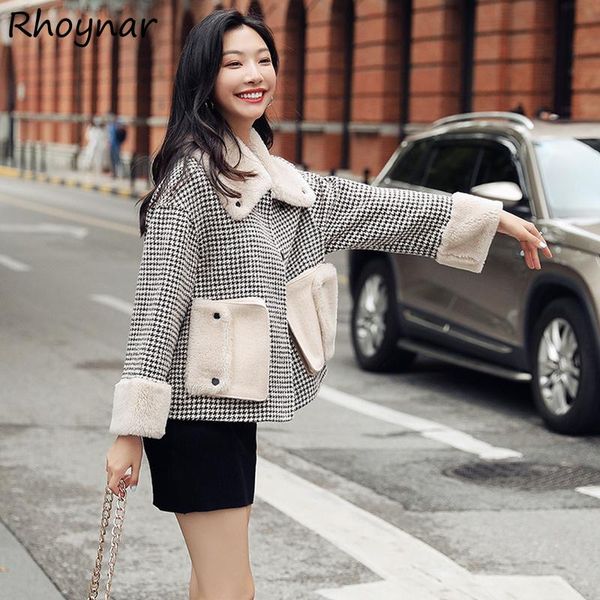 

women's wool & blends women winter thicken warm vintage korean style all-match plaid leisure fashion design cozy trendy femme streetwea, Black