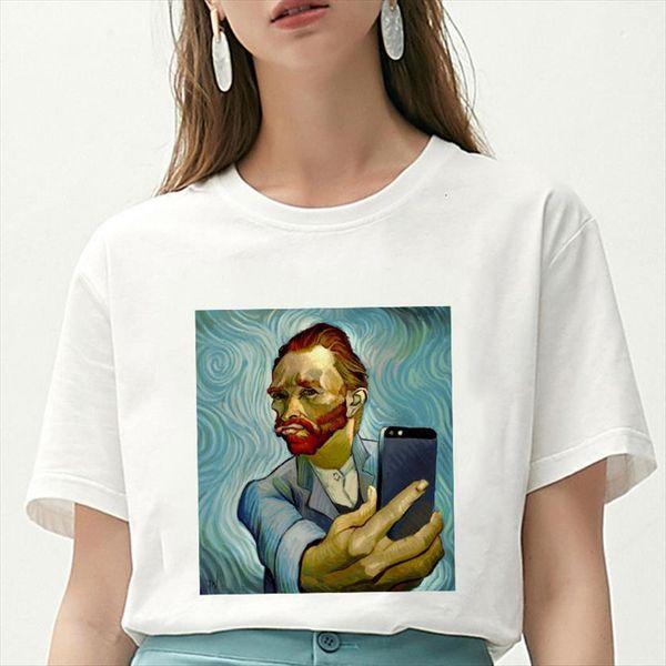

summer spoof van gogh oil women t shirt art printed casual funny graphic tee shirts harajuku femme, White