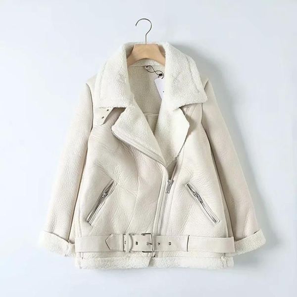 

women's fur & faux elegant women thick fleece pu jassen 2021 winter fashion ladies vintage jackets casual outfits chic jacket nice, Black