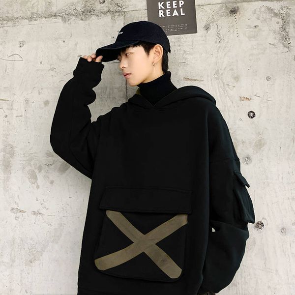 

2021 new japons harajuku bolsos moda oversize hoodies streetwear outono com capuz legal hip hop moletom homens vmk4, Black