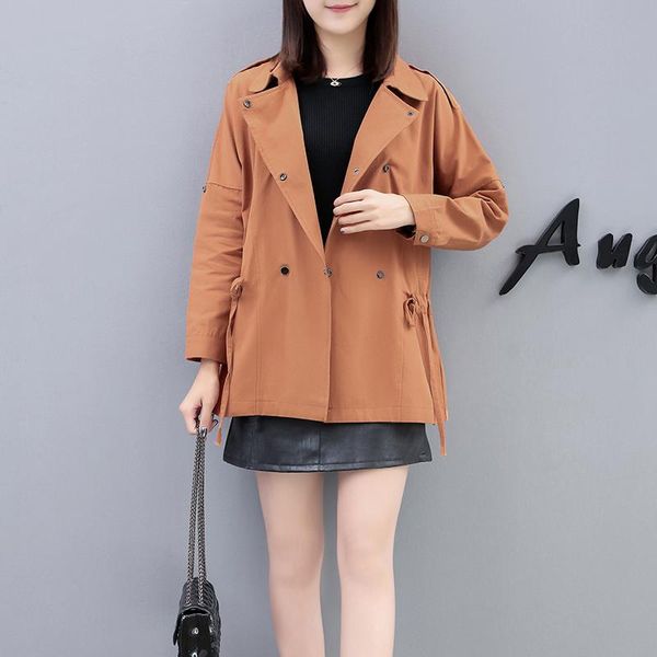 

women's trench coats 2021 autumn arrival coat women double-breasted turn-down collar wild casual cotton outwears, Tan;black