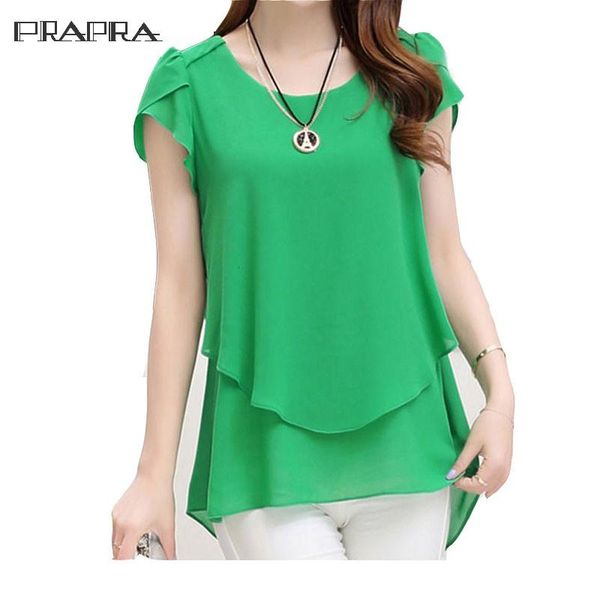 

women's blouses & shirts blouse shirt summer women loose o-neck chiffon short sleeve ruffle hem casual plus size 5xl, White