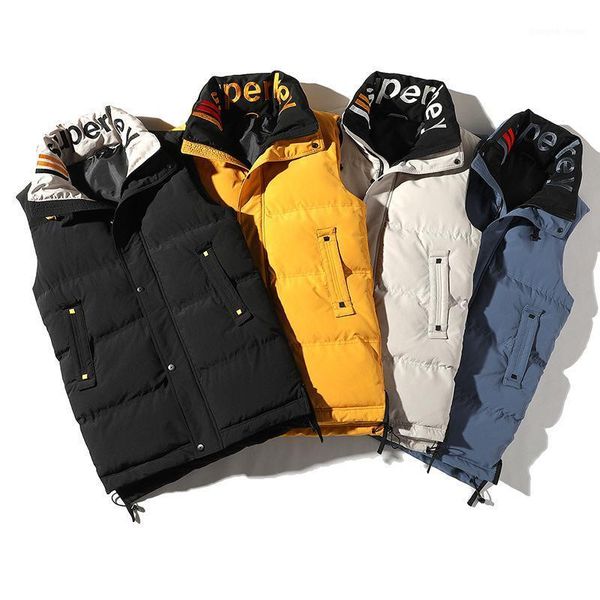 

men's down & parkas custom logo clothing jacket zipper style solid color to keep warm sleeveless men drawstring design, Black