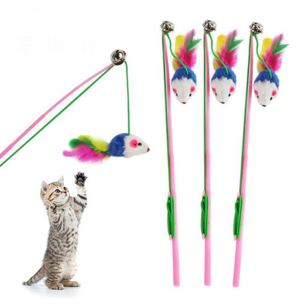 

cat toys mouse shape teaser with coloured feather interactive bell toy for pet training